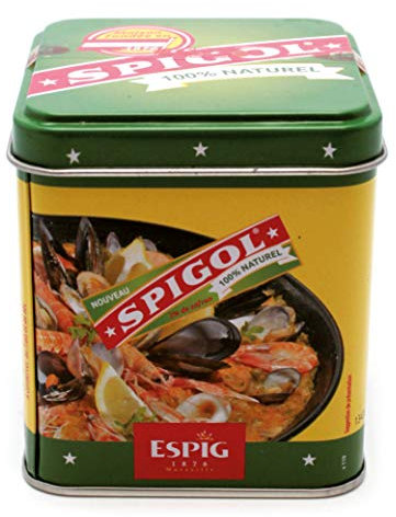 Spigol Épices - 3% de Safran - Parfume et Colore vos Plats - Épices à Paella, Riz, Poisson - 100% Naturel - Boîte Métal de 100g avec Cuillère Doseuse