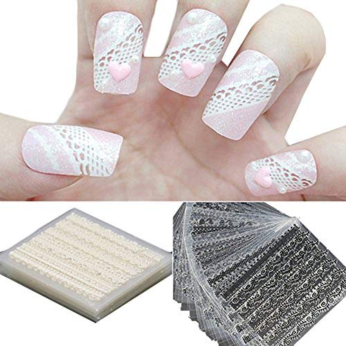 Brussels08 30 Sheets 3D Lace Nail Art Stickers Self-adhesive Tips Wraps Foil Transfer Nail Decals Tattoos Tips Wrap Decal Manicure DIY Fingernail Stickers Gel Polish Decoration Black