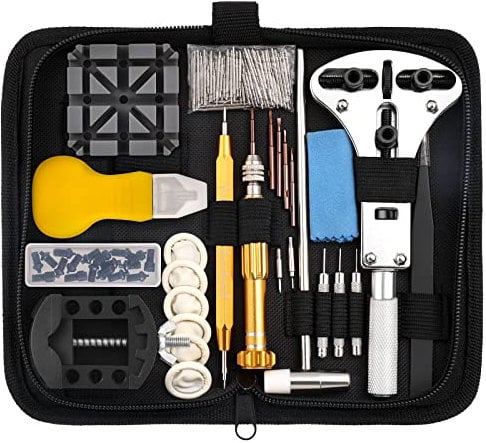 Vastar 151 Pezzi Kit Riparazione Orologi, Set di Attrezzi per Aste a Molla Professionale per Cinturino,Sostituisci Batteria e Apri Custodia (Nero)