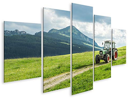 Bild Bilder auf Leinwand Alter Traktor auf der Wiese Schöner Bergblick in den Alpen Wandbild Poster Leinwandbild TML