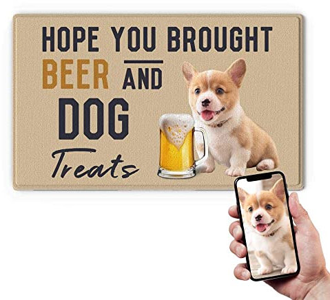 VEELU Personalized Door Mat for Front Door Outdoor Dog Beer Funny Custom Welcome Photo Doormat Outside Inside Modern Farmhouse Decor Unique Gift Idea for New Home Realtor Wedding Closing Housewarming