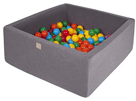 MEOWBABY Piscine À Balles 90X90X40cm/300 Balles ∅ 7Cm Carré Petit Bébé Enfant Jouets pour Les Tout-Petits Fabriqué en UE Quadratique Gris Foncé: Jaune/Rouge/Vert Foncé/Orange/Bleu Fabriqué en UE