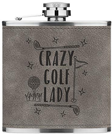 Crazy Golf Lady 6oz Cuir PU Hip Flasque Gris Luxe
