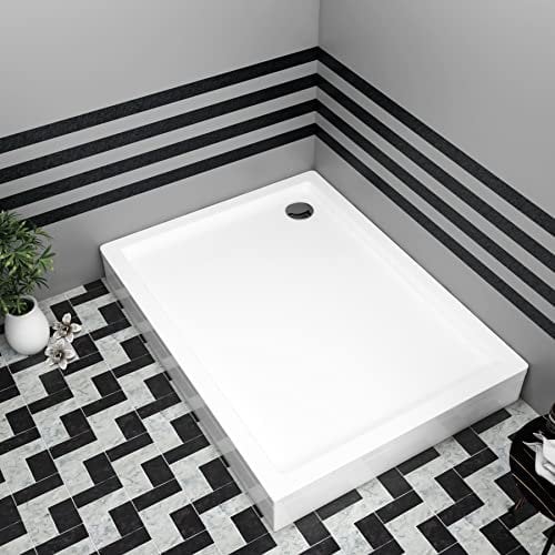 Bathroom Rectangular 1100 x 760mm Shower Tray with Riser Kit Plinth for Shower Enclosure Gloss White Slimline