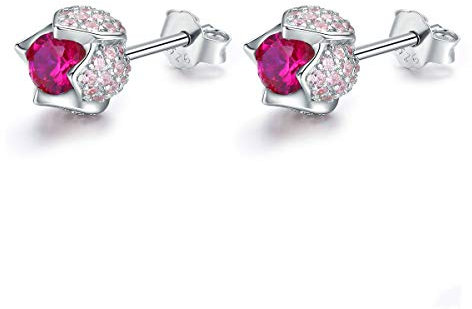 Boucles D'Oreilles Femme En Argent 925,Bijoux De Mode Chaud Mousseux Rouge Forme De Tulipe Boucle D'Oreille Pour Les Femmes Cadeau Ajustement Mariage De Fête Pas Cher Fantaisie