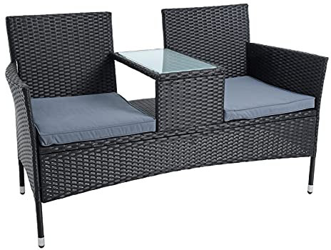 ESTEXO Polyrattan Sitzgruppe Rattan Sitzgarnitur Gartenmöbel Set Gartenset Balkonmöbel Gartentisch Gartenstuhl Balkontisch Balkonstuhl (Schwarz)