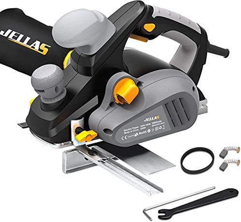 Electric Hand Planer, Jellas Planer with 82mm Width and 3mm Depth, Rebating, 16500rpm 240V, Dust Outlet Conversion System, Parallel Fence Bracket, Woodworking Tool