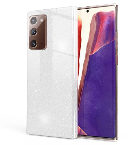 NALIA Glitzerhülle für Samsung Galaxy Note 20 - Funkelnder Glitzer-Look & Grip - SHINEPOP (Silikon Case) - Marke aus Berlin, Farbe:Silber