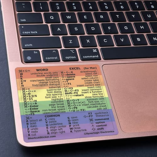 SYNERLOGIC Word/Excel (for Mac) Reference Guide Keyboard Shortcut Sticker, Laminated Vinyl, No-Residue Adhesive (Rainbow)
