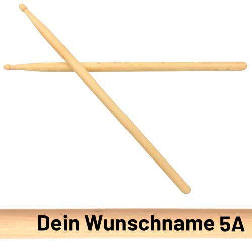 1 Paar Personalisierte Hickory-Drumsticks mit Wunsch-Gravur | handgeölte Schlagzeug Sticks mit Gravur personalisiert - verschiedene Größen | eins der besten Drummer Geschenke (5A)