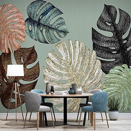 YABAOST 3D Wandbild Poster Tapete 300X200Cm Poster Tapete Pvc Wasserdicht Abnehmbare Wandbilder Für Schlafzimmer Aquarell Pflanzen Blätter Wandbild Tapete Diy Büro Wohnkultur Poster