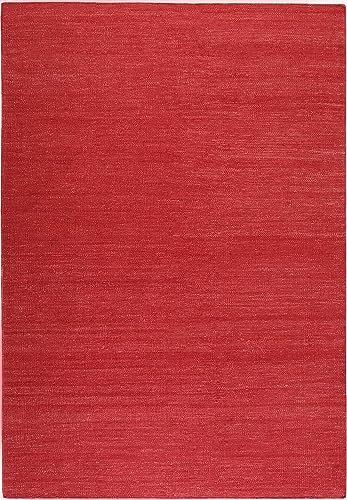 Wecon Home Einfarbiger Esprit Baumwoll-Teppich für Wohnzimmer, Schlafzimmer, Esszimmer, Kinderzimmer und Flur - Rainbow KELIM (130 x 190 cm, rot)