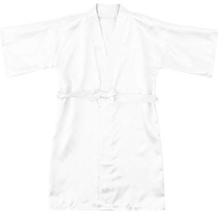 IQYU Accappatoio per Bambini e Bambine, Kimono Giapponese in Raso di Seta, Vestaglia Corta, Bianco, 4