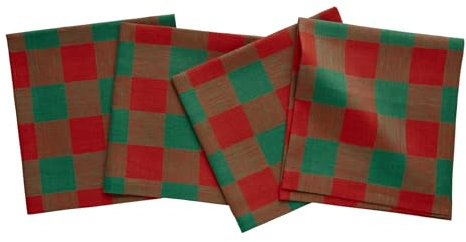 Solino Home Buffalo Karo Leinen Servietten 4er Set,100% Reines Leinen, Rot und Grün Plaid Dinner Servietten für Weihnachten,50.8x50.8 cm Stoffservietten, Handgefertigt aus europäischem Flachs