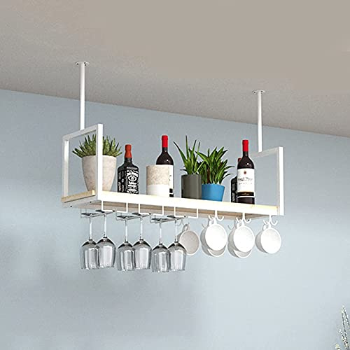 AYVADA Decken-Weinregal, 1-Schicht-Moderne Schweberegale, Eisenholz-Weinhalter, hängendes Küchenbarregal, Aufbewahrungsregal, dekorativer Halter (Color : White, Size : 80cm)