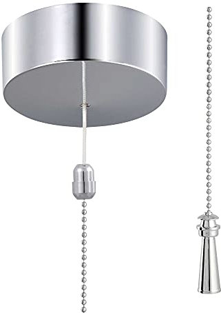 ElekTek UK Safety Approved Chrome Bathroom Light Pull Switch Kit, Lighthouse Fob Handle & Chain, EN 60669-1 & CE Mark, Earth Terminal, 6A 250V, 1 or 2 Way use, Full Wiring Instructions