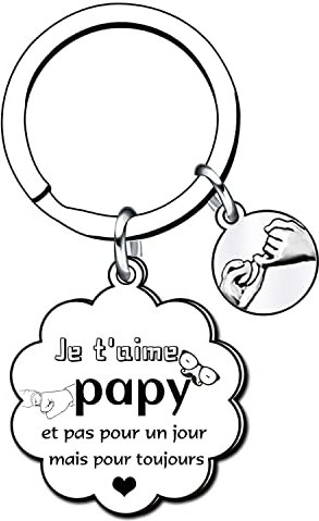 VZIUYTRE Porte-clés Papi je t'aime - cadeau papy accessoire homme - cadeau fête des grands pères et fête des pères -porte clefs personnalisable famille cadeau homme anniversaire Noël naissance (1)