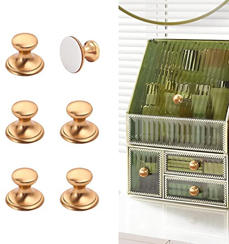 Elistonie Lot de 6 boutons autocollants dorés - Boutons de tiroir - En aluminium - Sans perçage - Poignée de miroir à coller - Pour armoire, réfrigérateur, commode (doré, 28 mm)