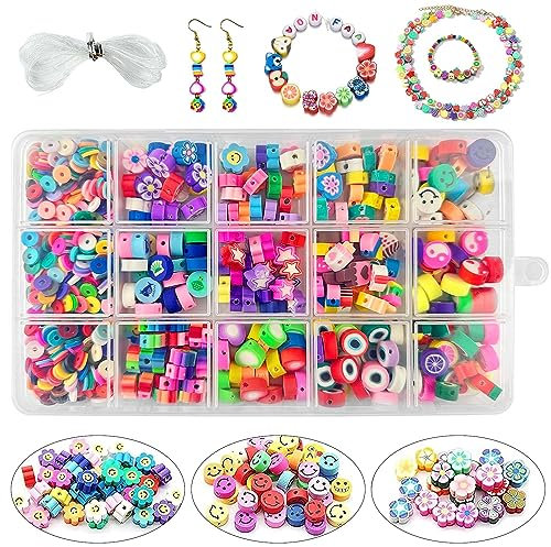 Smiley Perlen Zum Auffädeln, 990pcs Smiley Perlen, DIY Perlen Smiley Zum Auffädeln, Smiley Perlen mit 4M Elastische Linie, Perlen Smiley für Armband, Haarband, Basteln, Schmuckarmbändern