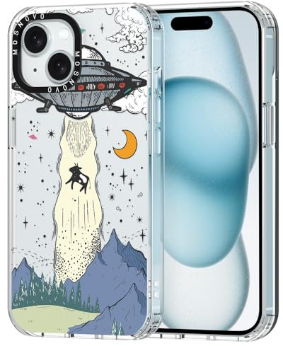 MOSNOVO für iPhone 15 Hülle – Durchsichtige, schlanke, stoßfeste TPU+PC-Handyhülle, [6,6 Fuß Fallschutz/Anti-Abziehen] - UFO