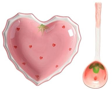 HOMSFOU 1 Ensemble Céramique Fraise Bol Décor Rustique Décor Chinois Ustensiles De Service À Salade Bol À Soupe Saladiers Bol De Cuisine Avec Cuillère Bol À Soupe Avec Cuillère Bol De