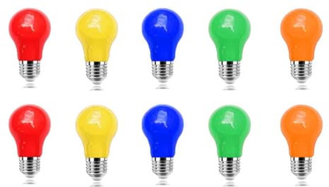 ZFQ 10er Pack Farbige 3W LED Glühbirnen, Exquisite Birnenform A50, bunte glühbirnen, Rot Gelb Blau Grün Orange, gemischte Farben für Party Halloween Hochzeit Weihnachten Bar Weihnachtsdekoration
