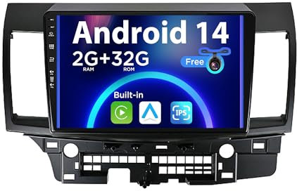 SXAUTO Android 14 IPS Autoradio für Mitsubishi Lancer (2010-2016) - Eingebaut CarPlay/Android Auto - Rückfahrkamera KOSTENLOS - 2G+32G - Lenkradsteuerung DAB Fast-Boot WiFi DSP - 2 Din 10.1 Zoll