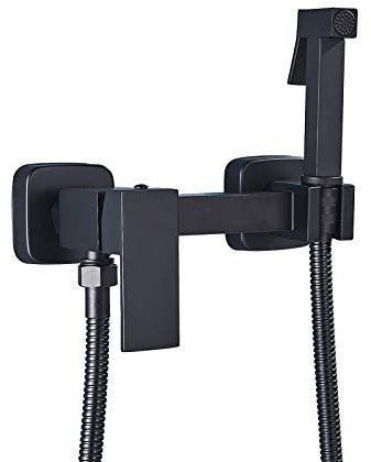 Hand-Bidet-Sprühgerät for die Toilette, an der Wand befestigtes Badezimmer-Stoffwindel-Sprühset Messing-Bidet-Sprühset mit heißem und kaltem Wasser for die persönliche Hygiene, Schwarz (Color : Noir