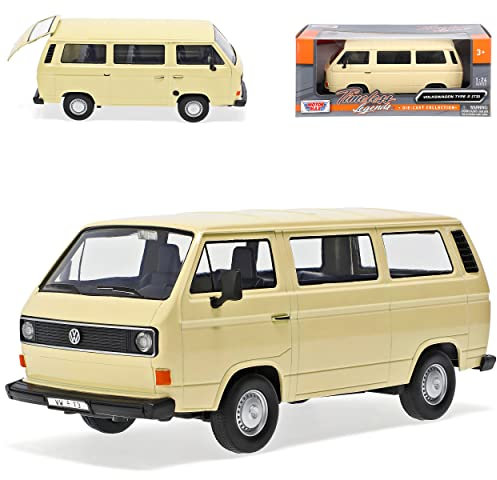 Motormax Volkwagen T3 Personen Transporter Ivory Beige 1979-1992 1/24 Modell Auto mit individiuellem Wunschkennzeichen