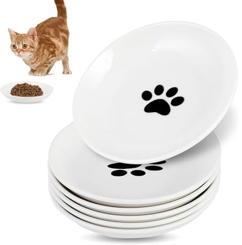 Galerie SV 6 Stück Futternapf Katze - Katzen Napfset - Katzennapf Keramik - Katzennapf ErhöHt - Napf Katze - Katzen Fressnapf - ErhöHter Futternapf Katze - Weiss (Cat Paw Pattern)