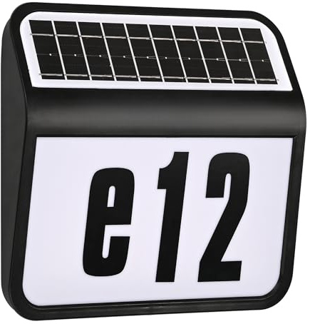 Aufun Solar Hausnummernleuchte beleuchtete Hausnummer mit LED Beleuchtung aus Edelstahl IP44, Solarhausnummer Beleuchtete aus Edelstahl mit Dämmerungsschalter und Silizium- Solar-Panel