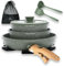 Kitchen Academy Non Stick Cookware Set, 10 Piece Granite-Coated Induction Pots and Pans Set with Detachable Handle, Stackable RV Cooking Set for Camping, Camp, Green