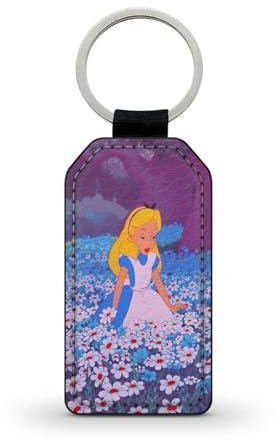 Porte-clé noir en simili cuir Alice au Pays des Merveilles Wonderland cheshire Ref 13