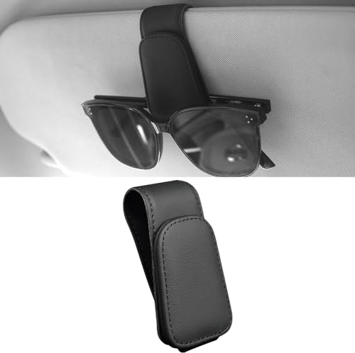 Anwlki Sonnenbrillenhalter für Auto Visier Magnetische Leder Brillenhalter Visier Clip, Brille Brillenbügel Ticket Karte Clip (Gewöhnliches Schwarz)