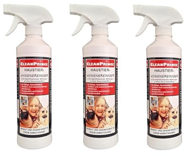 Haustier-Hygiene-Reiniger 3 x 500 ml | Desinfektion Käfige Transportboxen Katzentoilette Hasenstall Reinigungsspray Geruchsneutralisierer