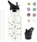 Grsta Trinkflasche Kinder, 350ml Trinkflasche Edelstahl, Trinkflasche Kindergarten BPA-freie, Trinkflasche Metall mit Strohhalm, Thermosflasche Geeignet für Jungen und Mädchen, Weiß-Kätzchen