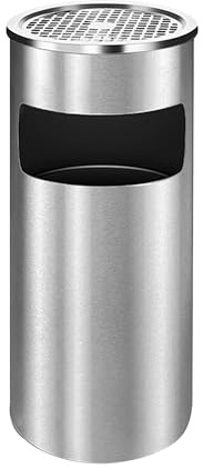 Posacenere 2 in 1 da Terra in Acciaio Inox per Esterno con Gettacarte Rotondo O Rettangolare con Secchio Cestino Professionale Gettacarte Spazzatura Casa Ufficio Bar Ristoranti - Mod1Grigio
