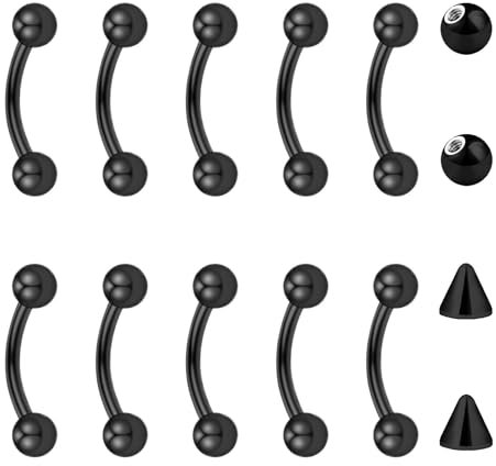 Besyvvin 10stk Curved Barbell 1,2mm Piercing Lippe Augenbrauen Septum Rook Daith Banane Schwarz 6mm Chirurgenstahl