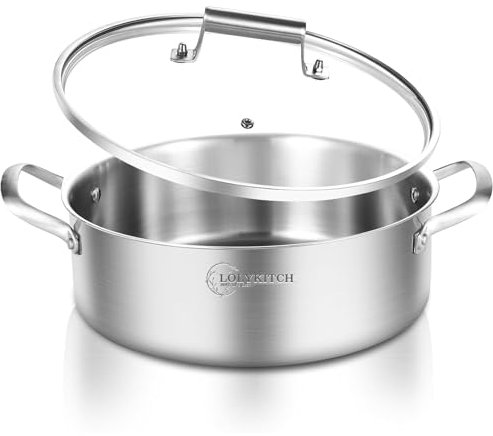 LOLYKITCH 8 Quarts Tri-Ply Stainless Steel Sauté Pan with Lid,13 Inch Deep Frying Pan,Large Skillet,Jumbo Cooker,Induction Pot,Oven Safe.