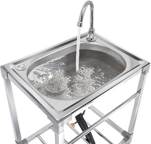 Edelstahl Multifunktionswaschtisch Spültisch Outdoor Spüle Mit Unterschrank Camping Spüle Mit Wasserhahn Ständer Mobile Spüle Wohnung Garten Schuppen Spülbecken Edelstahlbecken Werkstatt Grillplatz