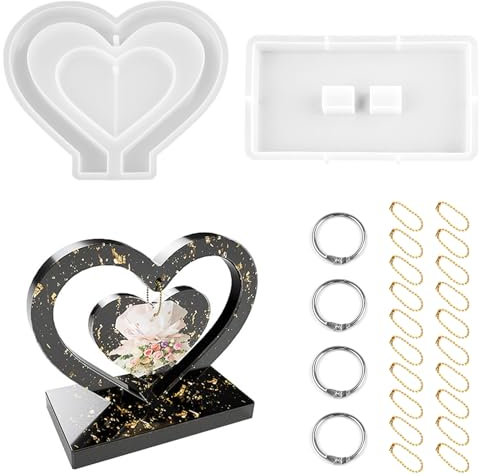 TAIANJI Heart Resin Moulds, Epoxy Love Resin Moulds with Chain Silicone Photo Frame Large Mould for Resin DIY Handicrafts, Souvenirs, Gifts, Home Decoration
