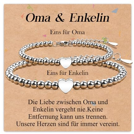 SUNSH Oma Enkelin Armband Geschenke für Oma von Enkelin Armbänder Großmutter Geschenk zum Geburtstag Muttertag Weihnachten Besondere Geschenkideen Herz Schumuck Frauen Schmuckset für 2 Damen