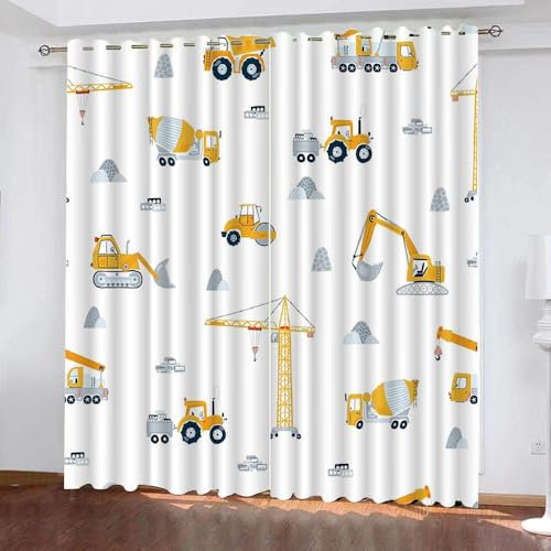 Generisch Verdunklungsvorhänge Kinderzimmer Mädchen Jungen,Kinder Vorhang Blickdicht Bagger 2 Stück Mit Ösen,Vorhang Verdunkelung Thermo Schlafzimmer,Traktor LKW Gardinen,120X140Cm,A1