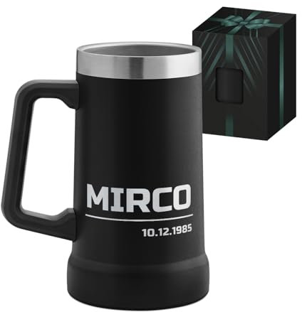 Maverton Boccale birra termico per campeggio 700ml - Tazza personalizzata da camping in acciaio inox - Bicchiere termico nero - Idee regalo uomo compleanno - Regali uomo - Campeggio accessori utili