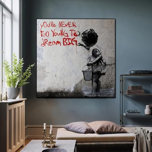 Großes Kunstwerk, Graffiti-Kunst, Poster und Drucke „You're Never too young to Dream Big“, Leinwandgemälde, Wandkunst für die Raumdekoration, 45 x 45 cm, rahmenlos