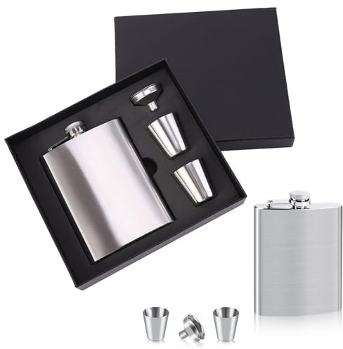 FISH DRAGATE flachmann edelstahl,flask 8 oz mit mit trichter edelstahl und weinbecher,flachmann groß auslaufsicher,flachmann edelstahl geschenkbox-set geeignet für whiskey, rum