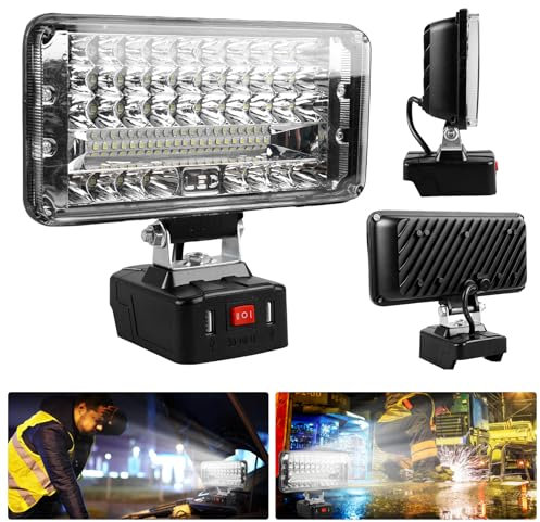 Akku LED Arbeitsleuchte Für Makita 18v - 48W Led Baustrahler Akku lampe, Tragbarer Hell LED Strahler Kabellose Scheinwerfer, Flutlichter Baustellen Lampe mit USB Aufladung (kein Akku), 7 Zoll