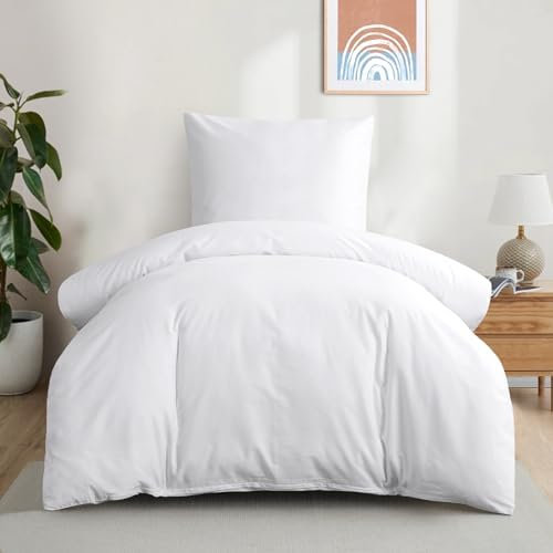 Aisbo Bettwäsche 135x200 Baumwolle Weiß - Bettwäsche-Sets Bettbezug 135x200 mit Kissenbezug 80x80 cm, Baumwollbettwäsche Set, Oeko-TEX Bettwäsche Weiss mit Reißverschluss