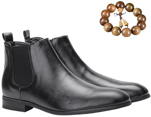 BXCZEDW Stivali Chelsea da uomo, casual, comodi, classici, senza lacci, in pelle, con cerniera laterale e suola in legno, Nero , 42 EU