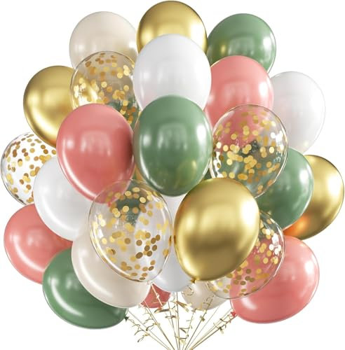 Luftballons Geburtstag Rosa Grün,60 Stück 12 Zoll Luftballons Grün Rosa,Metallic Gold Ballons Apricot Grün Beige Luftballons Latex für Hochzeit Baby Dusche Dschungel Geburtstag Party Deko